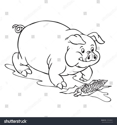 Happy Pig Eating Corn Cartoon Stock Vector Illustration 109588841 : Shutterstock