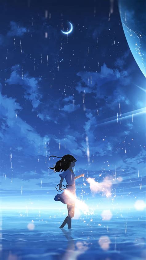 720P free download | Anime girl, anime, animegirl, moon, planet, rain ...