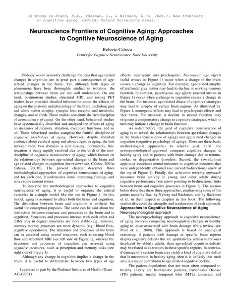 (PDF) Neuroscience Frontiers of Cognitive Aging: Approaches to Cognitive Neuroscience of Aging