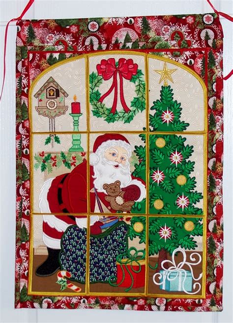 Machine Embroidered Santa's Visit Wall Hanging | Embroidery christmas ...