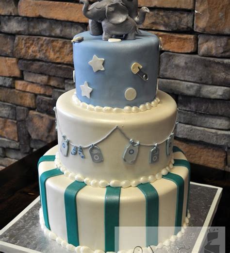 C54 - Blue Elephant Baby Shower Cake