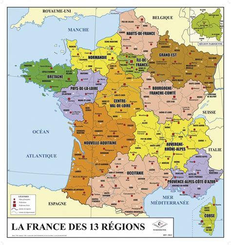 Carte de France 13 régions double face en 2021 | Carte de france ...