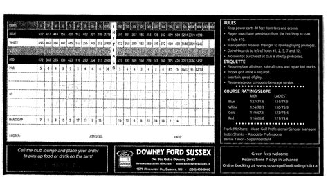 Scorecard – Sussex Golf & Curling Club