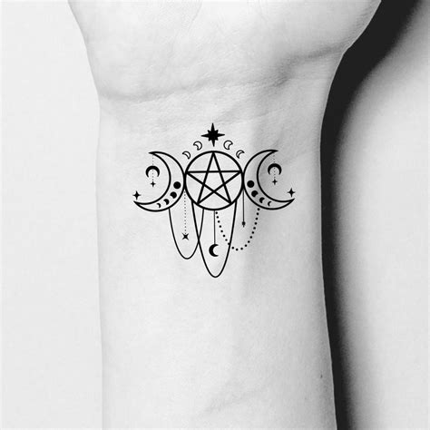 Triple Moon Goddess Pentacle Temporary Tattoo / Faux tatouage occulte / Tatouage Wicca ...