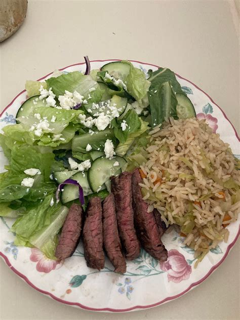 [Homemade] Rice, Steak, Salad with feta : food