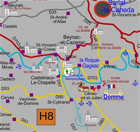 Caruso24 • carte H8 des communes du Périgord : Beynac-et-Cazenac Domme ...