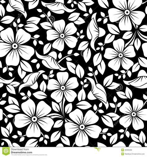 Seamless Pattern With Flowers And Leaves. Royalty Free Stock ... Black ...