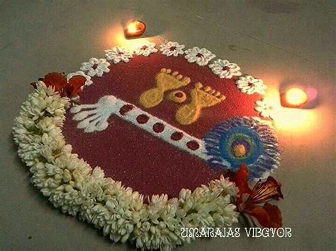 Gokulashtami kolam Thali Decoration Ideas, Decoration For Ganpati, Diy Diwali Decorations ...