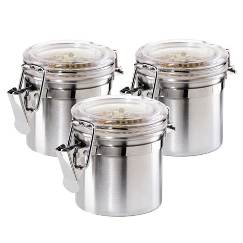 OGGI Satin Finish Stainless Steel 3 Ounce Mini Canister with Airtight Clamp Lid, Set of 3 ...