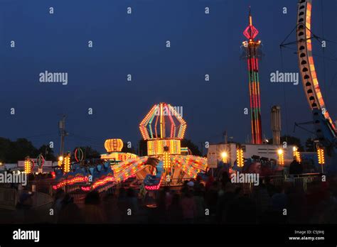 Carnival Rides at Night. Canfield Fair. Mahoning County Fair. Canfield, Ohio, USA Stock Photo ...