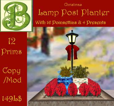 Second Life Marketplace - Christmas Lampost with Presents & Poinsettias