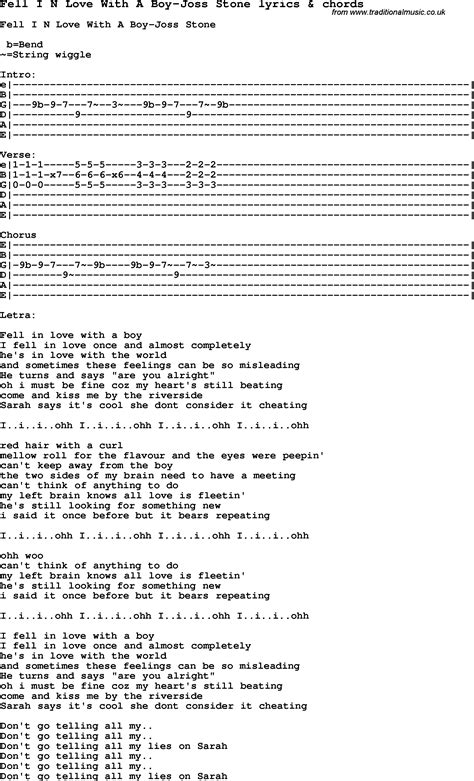Love Song Lyrics for:Fell I N Love With A Boy-Joss Stone with chords.