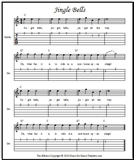 Jingle Bells Guitar Tabs, FREE Kids Sheet Music for Christmas!