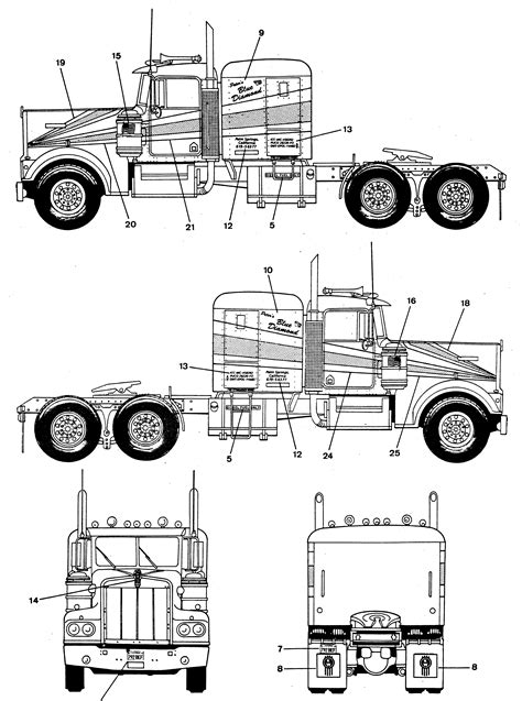 Kenworth W900 Blueprint - Download free blueprint for 3D modeling | Kenworth w900, Kenworth ...