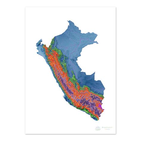 Peru - Elevation map, white - Fine Art Print – Grasshopper Geography