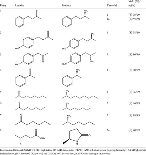 Transamination of different ketones using ATA@NITQ-2 as the biocatalyst. | Download Scientific ...