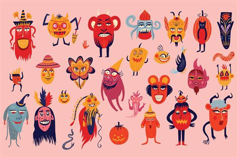 Vibrant Strange ugly Halloween characters. Cute bizarre comic ...