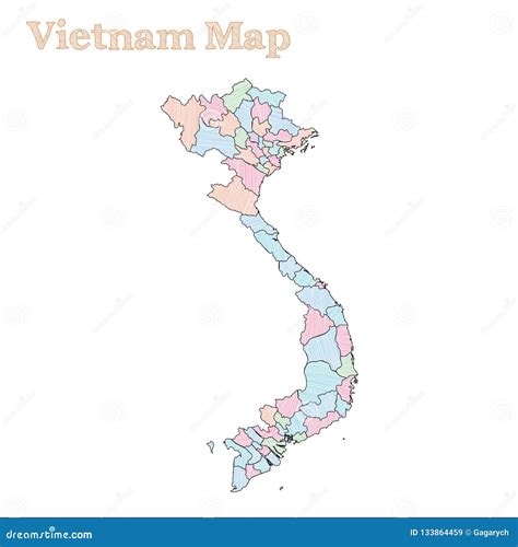 Vietnam hand-drawn map. stock vector. Illustration of citizen - 133864459