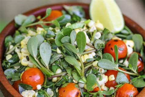 Purslane Salad with Sweet Corn and Tomatoes - Forager | Chef