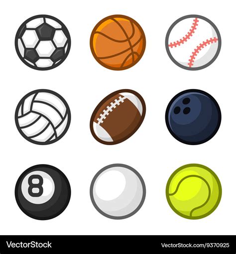 Sport Balls Cartoon Style Set on White Background Vector Image