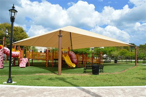 Fabric shade structures for sun protection at playgrounds, schools ...