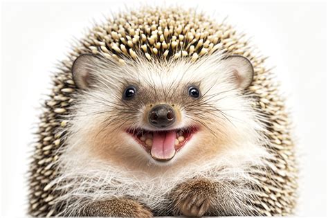 Premium Photo | Portrait of hedgehog smiling with all his teethon a white background generative ai