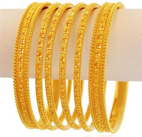 Indian Design Gold Bangles Set (4pc) - AjBa60406 - Traditional Indian Gold Jewelry with detailed ...