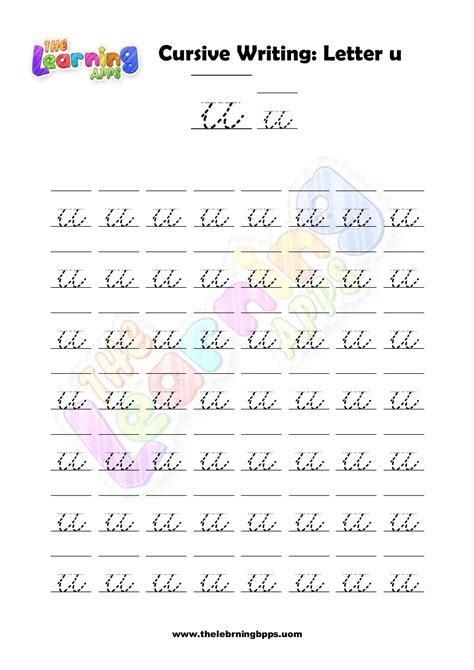 Free Printable Cursive Letter U Writing Grade 1 Worksheets