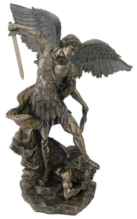 Top Collection 2ft. 3inch Large St Michael Statue Defeating Lucifer in Cold Cast Bronze- Saint ...