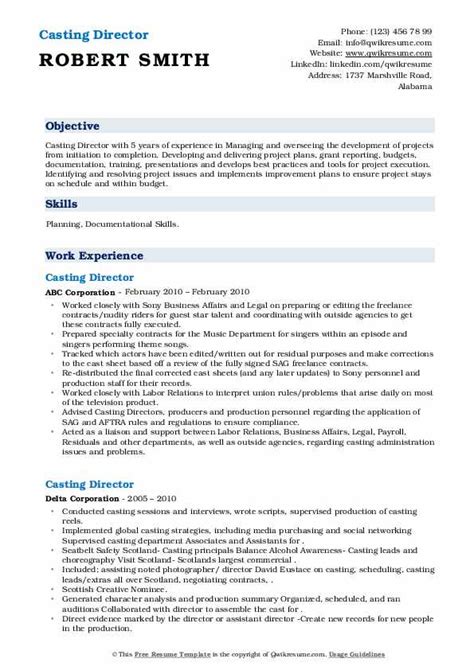 Casting Director Resume Samples | QwikResume