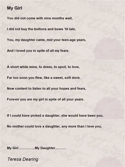 My Girl - My Girl Poem by Teresa Dearing