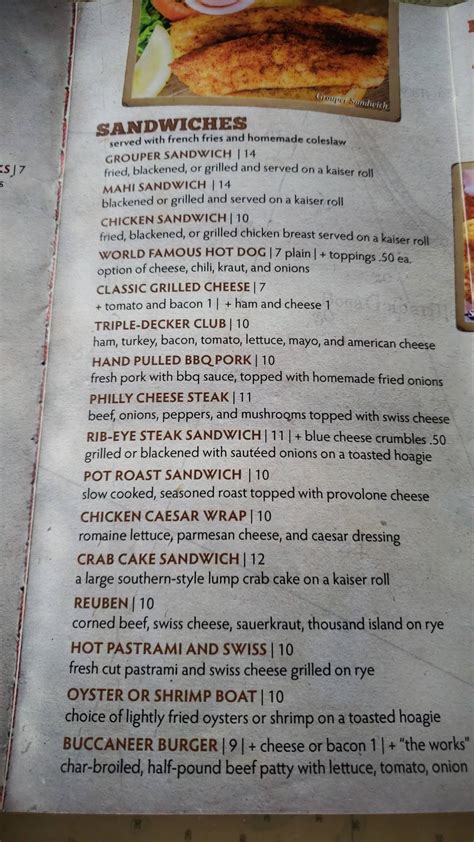 Menu at Harpoon Harry's restaurant, Punta Gorda