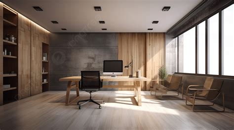 Wooden Desk In Modern Office 3d Render Background, 3d Rendering Office Background, Hd ...