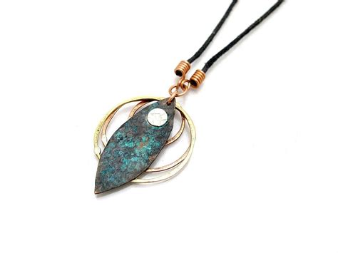 Hand Made Mixed Metal Necklace - Copper Patina Necklace - Blue Copper Jewelry - Tri Metal ...