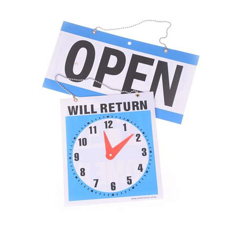 OPEN CLOSED Sign WILL RETURN + CLOCK Business Hours Hanging 2 Sided ...