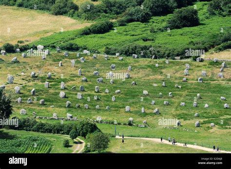 France, Morbihan, Carnac, row of megalithic standing stones at Menec (aerial view Stock Photo ...