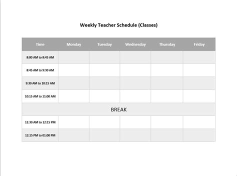 Teacher Schedule Template Free