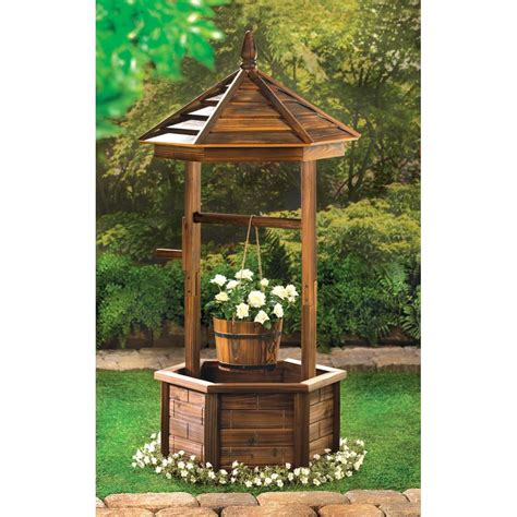 Decorative Water Well with Wood Bucket Flower Pot Holder for Outdoor Plants As Yard & Garden ...