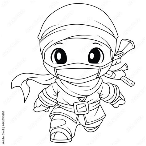 cute ninja samurai coloring page for kids isolated clean and minimalistic line artwork Stock ...