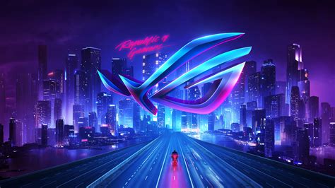 Republic of Gamers Wallpaper 4K, Neon, ASUS ROG, Cityscape