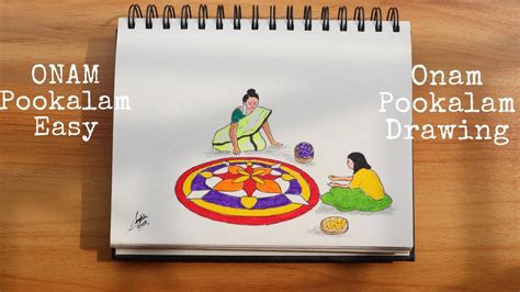 Onam Pookalam Drawing Easy Design by two women | Onam Drawing | soupart ...