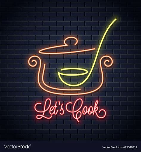 Pan with ladle neon sign kitchen spoon vector image on VectorStock in ...