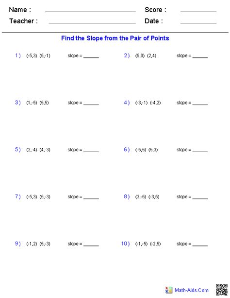 Finding Slope from a Pair of Points | Math-Aids.Com | Pinterest | Math, Algebra and Equation