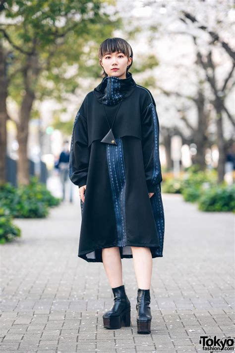 Modern Minimalist Japanese Street Style w/ Kakuremi Cowl Neck Dress, Dr ...