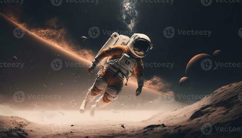 Astronaut Floating In Space, Brown Landscape, 4K. 25284296 Stock Photo ...