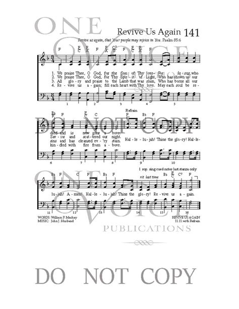 Revive Us Again – Sheet Music with Guitar Chords – One Voice Hymnal