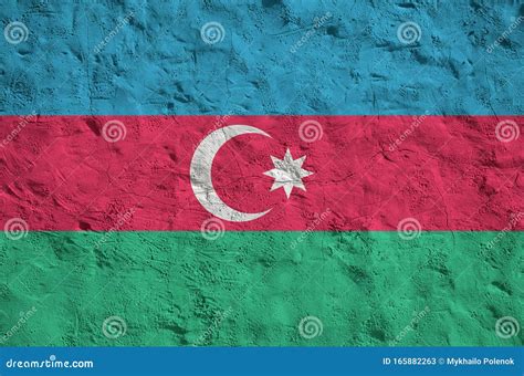 Azerbaijan Flag Depicted in Bright Paint Colors on Old Relief Plastering Wall. Textured Banner ...