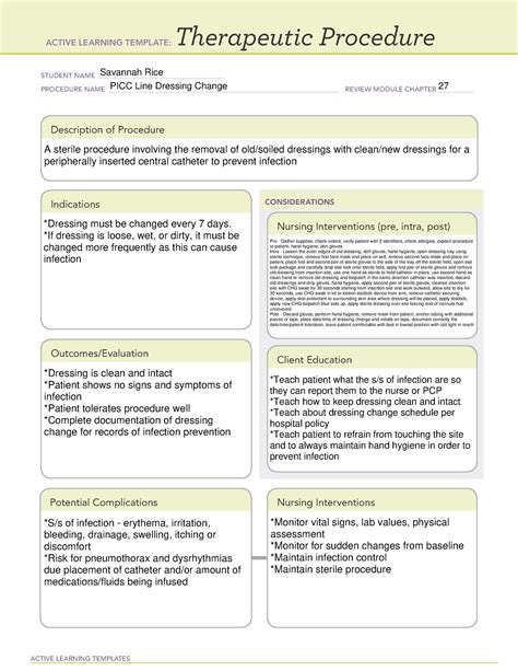 PICC Line Dressing Change - ATI Therapetic Procedure - NURS 411 - USC - Studocu