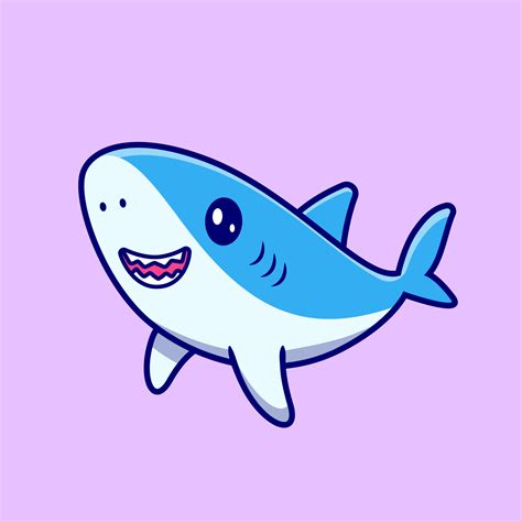 Cute Shark Swimming Cartoon Vector Icon Illustration. Animal Sea Icon Concept Isolated Premium ...