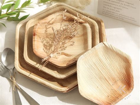 Palm Leaf Plates Set for Wedding, Disposable Bamboo Dishware Set ...